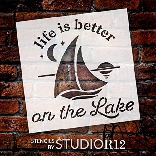 החיים טובים יותר בסטנסיל האגם על ידי Studior12 | מלאכה DIY עיצוב בית קיץ | צבע בחוץ שלט עץ | תבנית